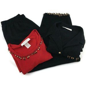 LOT 3 Casual Corner Annex 6 P Set Womens Pants Jacket Shell Red Black Tassels